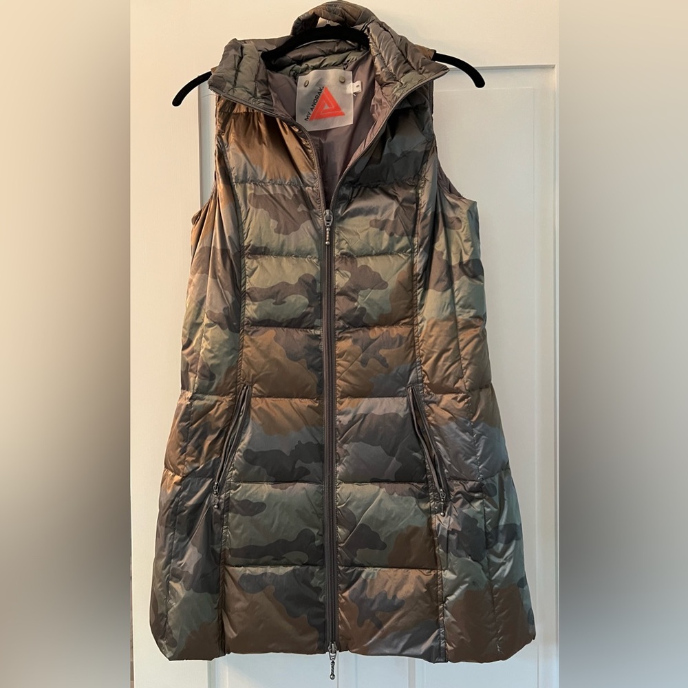 ANORAK Green and Brown Camo Quilted Vest with High Collar